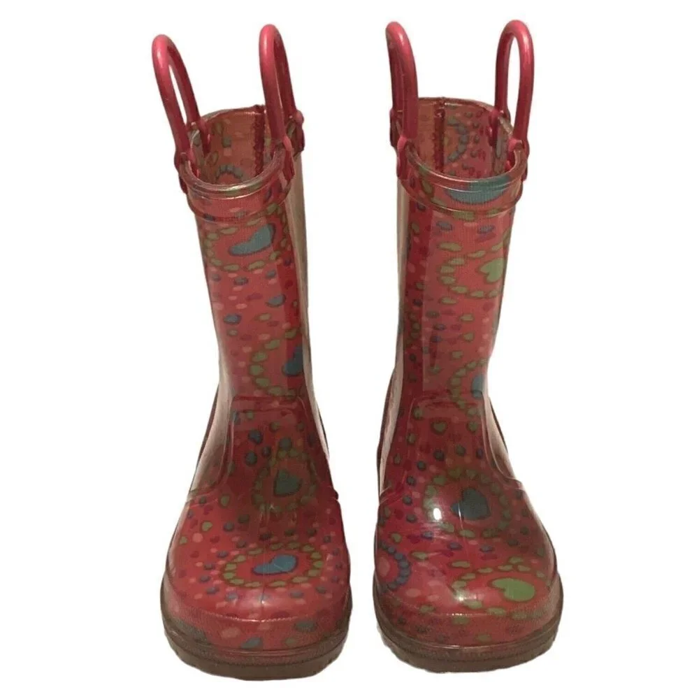 Girls Rain Boots Size 7/8 Multicolor Hearts